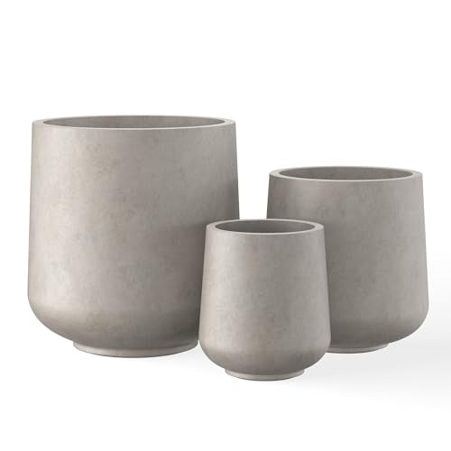 Kante Set of 3 Weathered Concrete Curved Planters 16.5" 13" 9.4" Dia - color: Weathered Concrete, size: Set of 3: 15.3" + 11.6" + 8.2" D