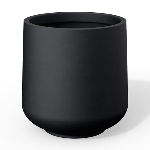 Kante Accent Round Curved Black Concrete Planter 13" Dia, Outdoor - color: Burnished Black, size: 11.6" D