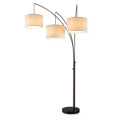 Brightech Trilage Arc Floor Lamp - Large Standing Lamp with 3 Fabric Shades & LED Bulbs for Living Room Over the Sofa, Reading, Multi-Head Traditional Tree Floor Lamp for Bedroom - Oil Rubbed Bronze - color: Oil-Rubbed Bronze