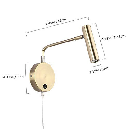 Joossnwell Wall Lamps that Plug in, Bronze Metal Industrial Wall Spotlight with Switch on Off for Home Bedside Lighting Fixtures Warm White 3000K 1 Pack - color: Bronze-Plug