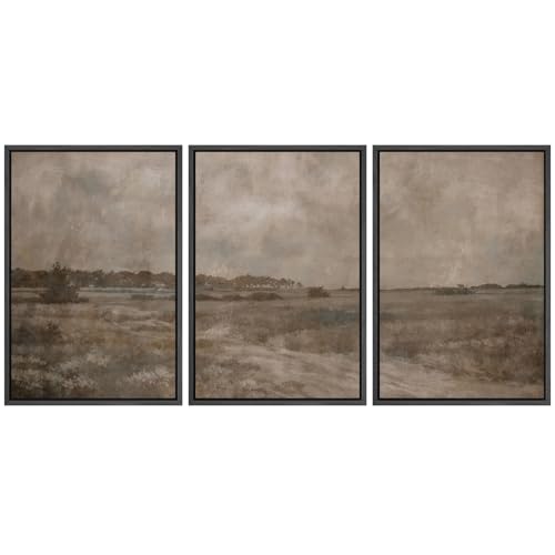 MUDECOR Framed Wall Art Print Set Vintage Neutral Countryside Landscape Rustic Field Path and Distant Trees Illustrations Modern Art Boho Decorative for Living Room, Bedroom, Office - 16"x24"x3 BLACK - color: A01-2603-YUK02, size: 16"x24"x3 Panels Black