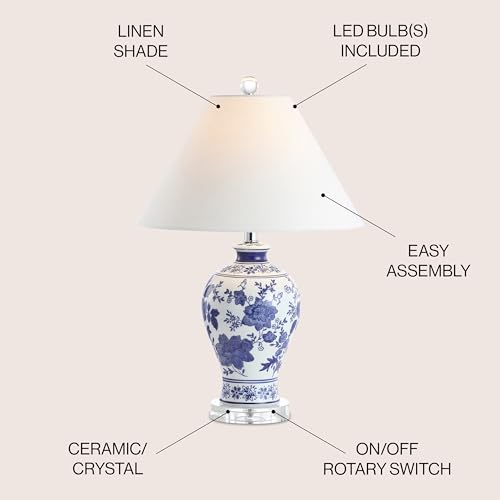JONATHAN Y Song Table Lamp 21.5" Chinoiserie Floral Ceramic, Blue/White