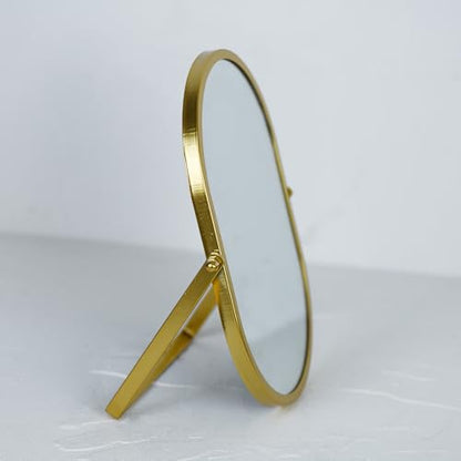 Tstarer Oval Vanity Mirror with Stand, Metal Frame (Gold, 7.1 x 11 inches) - color: Gold, size: 11"L x 7.1"W