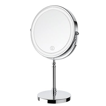 DEIOVWXS Makeup Mirror, Rechargeable Vanity Mirror with 3 Lights, 1X/10X - color: Chrome