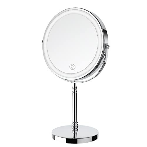 DEIOVWXS Makeup Mirror, Rechargeable Vanity Mirror with 3 Lights, 1X/10X - color: Chrome