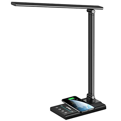 AFROG 5th Gen Multifunctional LED Desk Lamp with 10W Fast Wireless Charger, USB Charging Port,1800Lux Super Bright,5 Lighting Mode,7 Brightness, Touch Control, Auto Timer, 15W Office Table Lamp - color: Black 5.0 Pro