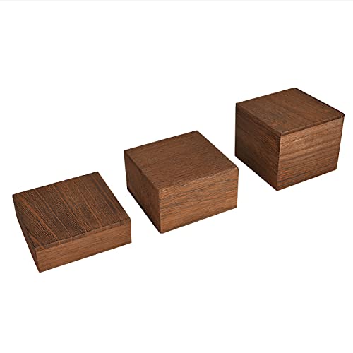 MOOCA Wooden Display Risers Set - 3 Different Height Stands, Brown