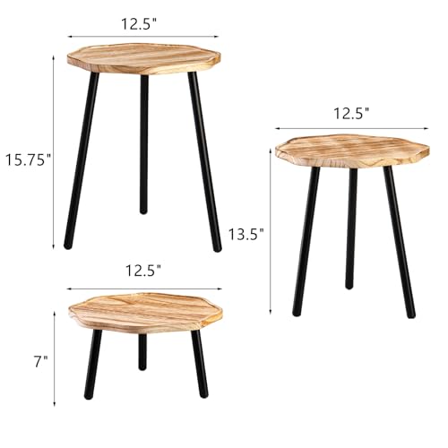 Frcctre 3 Pack Indoor Plant Stand, Wooden Mid Century Plant Stand Tall Plant Table Plant Holder Plant Riser for Flower Pots, Modern Home Decor Octagonal Shape Small Side End Table