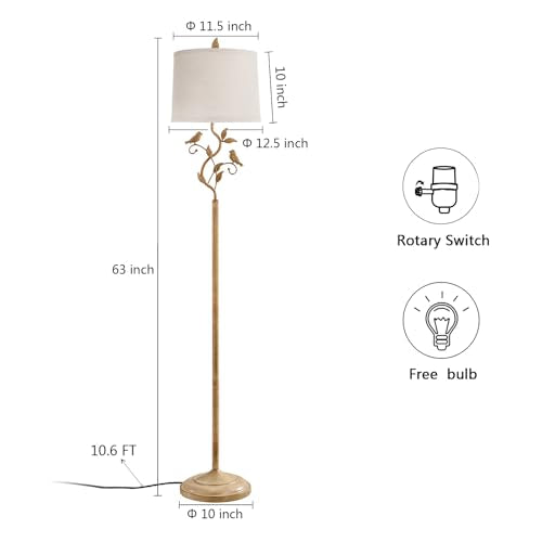 63" Farmhouse Floor Lamp for Living Room Bedroom with Iron Bird Leaf - color: Earth Yellow