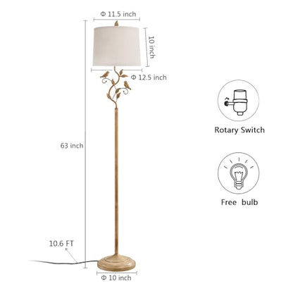 63" Farmhouse Floor Lamp for Living Room Bedroom with Iron Bird Leaf - color: Earth Yellow