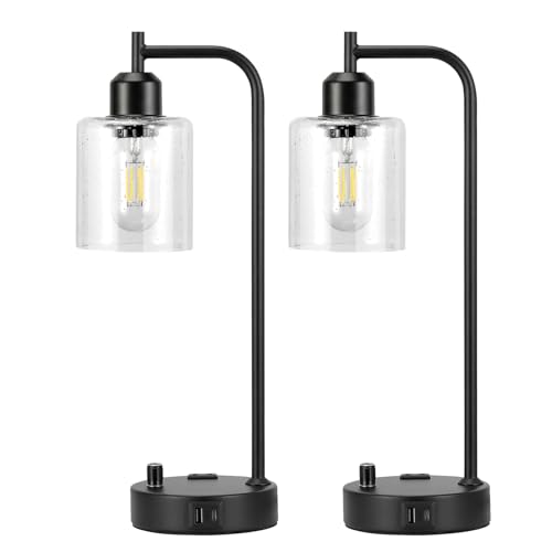Industrial Bedside Lamps Set of 2, Fully Dimmable Desk Lamps for Bedroom - color: Seeded Clear