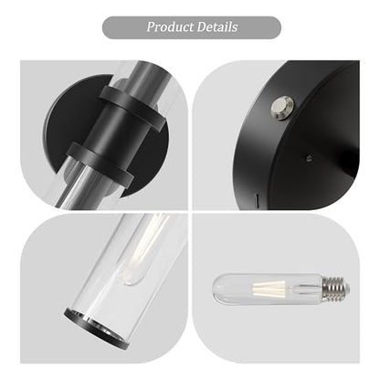 Rayogale Black Wireless Battery Operated Wall Sconces with Remote Control - color: Black(Clear Tubular Lampshade)
