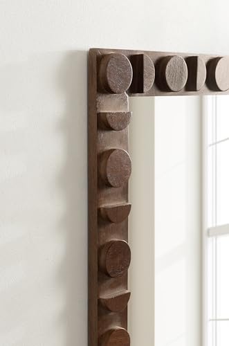 Kate and Laurel Lunara Modern Rectangle Wood Wall Mirror, 24 x 35, Walnut Brown, Mid-Century Dark Wooden Rectangular Bathroom Mirror for Over Sink with Geometric Detailing - color: Walnut Brown