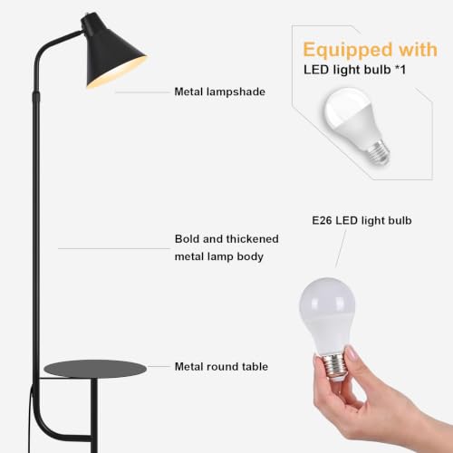Black Floor Lamp with Shelf, Dimmable LED Reading Standing Lamp - color: Black