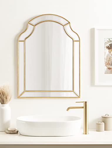 Kate and Laurel Pinchot Glam Arched Wall Mirror; 24 x 32; Gold; Sophisticated Scalloped Arch Mirror for Wall Decor with Overlay and Dimensional Design