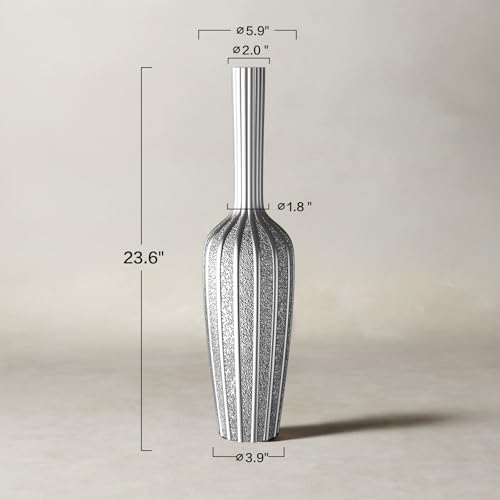 Elegant Silver Floor Vase - 23.62 Inch Tall Decorative Vase for Dried Flowers & Home Décor, Resin Tall Floor Vase