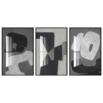 QKF 3Pcs Black White Gray Abstract Geometric Crystal Framed Canvas Wall Art - color: Black, White, Dark Gray, size: 20" X 28" X 3 pieces