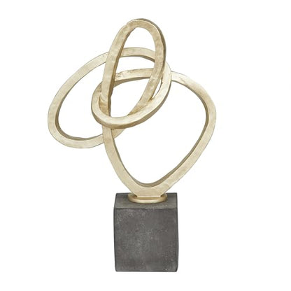 Deco 79 Polystone Abstract Decorative Sculpture Link Home Decor Statue with Black Base, Accent Figurine 11" x 4" x 17", Gold - size: 11" x 4" x 17"