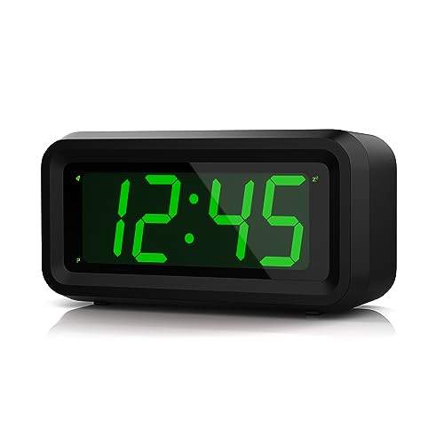 KWANWA 1.2 Inch Small Digital Alarm Clock, Green LED Display with Adjustable Brightness & Night Mode, Battery Operated Portable Desk Clock, for Bedroom, Travel, Kids, Wall Mount (Snooze, 12/24H) - color: Black Case-green Led