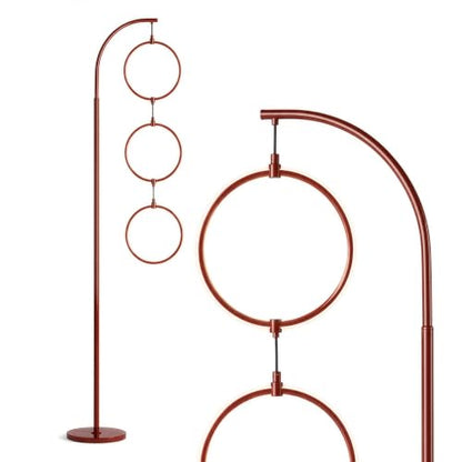 Brightech 3 Ring Lamp - 74" Dimmable LED Floor Lamp with 3 Hanging Light Rings, Modern Arc Standing Tree Lamp for Living Room, Bedroom and Office, 30W Warm White LED, Red - color: Red