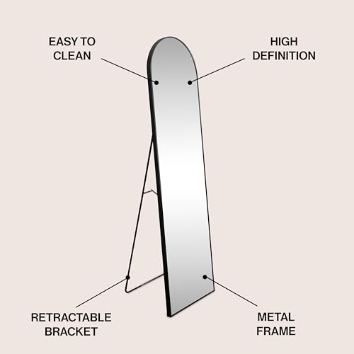 JONATHAN Y Adrian Arched Full Length Mirror 16" x 59" Metal Frame, Black - color: Black