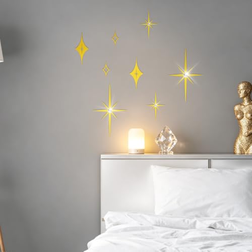 Bnesi 8 PCS Gold Wall Decor with Gold Stars,Diamond Studded Metal Wall Art - color: Gold diamond