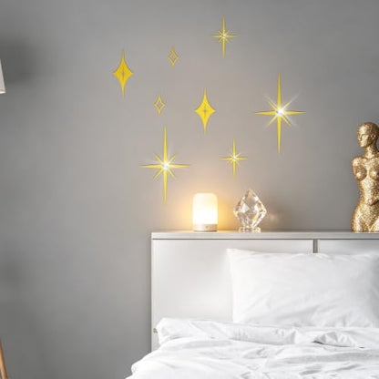 Bnesi 8 PCS Gold Wall Decor with Gold Stars,Diamond Studded Metal Wall Art - color: Gold diamond