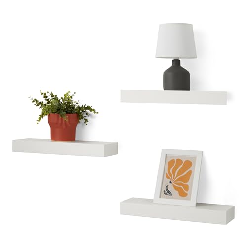 Amazon Basics Wood Floating Wall Shelves, 3-Pack, White, 15.8" x 5" x 1.8" - color: White