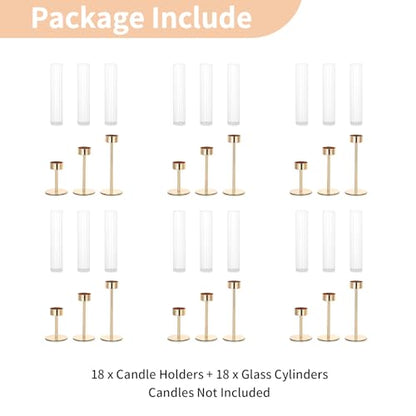 NUPTIO Hurricane Glass Candles Holder, 18 Pcs Gold Taper Candle Holder Bulk - color: Ribbed, size: 18pcs