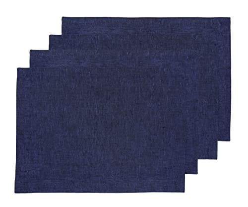 Solino Home 100% 순수 리넨 플레이스 매트 네이비, 아테나 35.6 x 48.3cm(14 x 19인치), 4개 세트 - color: 08: 네이비 샴브레이, size: 14" X 19" (Set of 4)