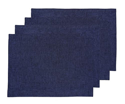 Solino Home 100% 순수 리넨 플레이스 매트 네이비, 아테나 35.6 x 48.3cm(14 x 19인치), 4개 세트 - color: 08: 네이비 샴브레이, size: 14" X 19" (Set of 4)