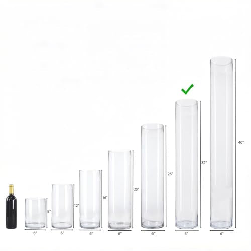 CYS EXCEL Cylinder Clear (H:32" D:6") | Multiple Size Choices Glass Flower Centerpieces | Hurricane Floating Candle Holder Vase, H-32 (GCY122/32) - size: H-32" D-6"