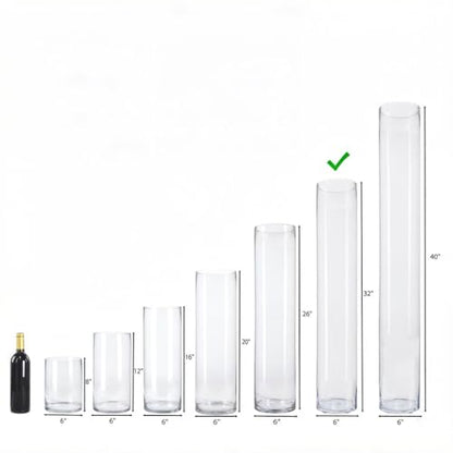 CYS EXCEL Cylinder Clear (H:32" D:6") | Multiple Size Choices Glass Flower Centerpieces | Hurricane Floating Candle Holder Vase, H-32 (GCY122/32) - size: H-32" D-6"