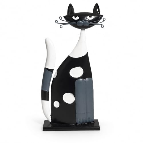 Modern Black White Metal Cat Sculpture for Shelf Office Desk Home Decor - color: Black & White - Sitting Cat
