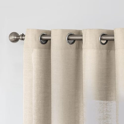 Melodieux Tan Semi Sheer Curtains 63 Inch Length for Living Room, Linen Rustic Bedroom Privacy Window Grommet Sheer Drapes, 52 by 63 Inch, 2 Panels - color: Tan, size: 52"W x 63"L (Pack of 2)