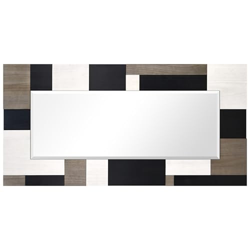 Empire Art Direct Geometric Blocks Hand Made Solid Paulownia Wood Beveled Leaner Mirror, Ready to Hang, Living Room, Bedroom & Office, 78.8"x39.4"x1.6" - style: Geometric Blocks