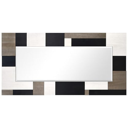 Empire Art Direct Geometric Blocks Hand Made Solid Paulownia Wood Beveled Leaner Mirror, Ready to Hang, Living Room, Bedroom & Office, 78.8"x39.4"x1.6" - style: Geometric Blocks