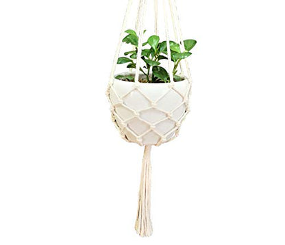 Macrame Plant Hanger Hanging Planter Hanging Net Basket Cotton Rope 52 Inch for 10 inch Pot, Pot and Plant Excluded (Beige)