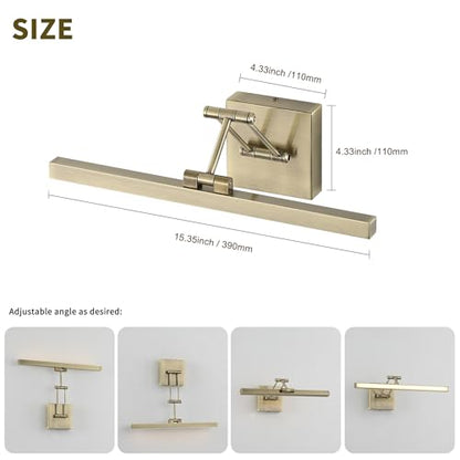 LED Picture Lights for Paintings Dimmable 15.5 Inch Long Hard-Wired Picture Frame Lights Gallery Wall Light with Adjustable Swing Arm Art Display Lamps 7W 3000K Warm White Antique Bronze - color: Hard-Wired Antique Bronze-square base, size: 15.7inch Dimma