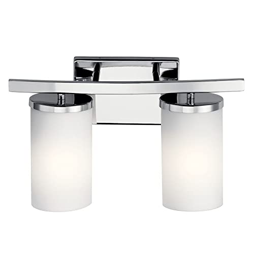 Kichler Crosby 2-Light Bathroom Vanity Light, Chrome - color: Chrome, size: 2 Light, style: Satin Etched Cased Opal Glass