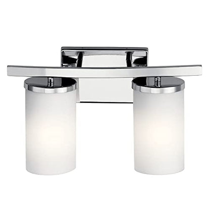 Kichler Crosby 2-Light Bathroom Vanity Light, Chrome - color: Chrome, size: 2 Light, style: Satin Etched Cased Opal Glass