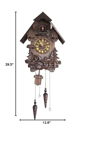 Wall Cuckoo Clocks Black Forest Wooden Cuckoo Clock. Black Forest Hand-Carved Cuckoo Clock. Bright Cuckoo Bird Sounds On The Hour and Chime Has Automatic Shut-Off. Excellent Gift.