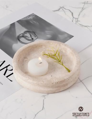 Marble Jewelry Dish, 5" Handmade Travertine Ring Tray - color: Travertine
