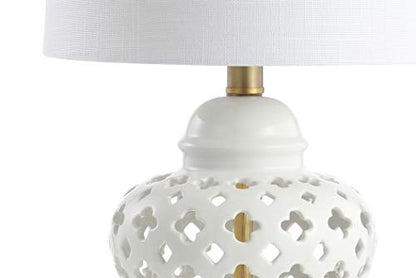 JONATHAN Y Pierced Ginger Jar 20.5" Ceramic Table Lamp, White