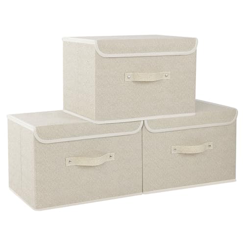 Storage Bins with Handles,Grey and Beige,15x9.8x9.8in,3 Pack - color: Beige/Gray, size: 15x9.8x9.8in(3-pack)