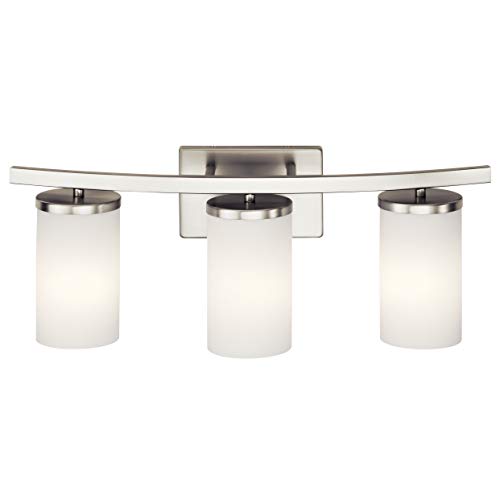 Kichler Crosby 3-Light Bathroom Vanity Light, Brushed Nickel - color: Brushed Nickel, size: 3 Light, style: Satin Etched Cased Opal Glass
