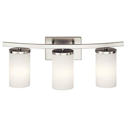 Kichler Crosby 3-Light Bathroom Vanity Light, Brushed Nickel - color: Brushed Nickel, size: 3 Light, style: Satin Etched Cased Opal Glass