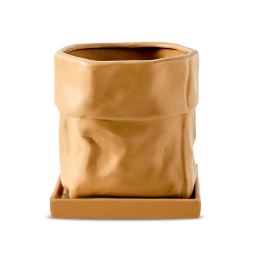 Nihow 6 Inch Ceramic Plant Pot with Drainage & Square Saucer, Terracotta - color: Terracota, size: 6 Inch