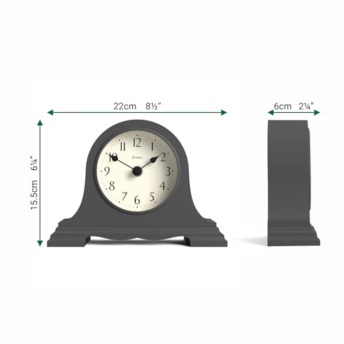 JONES CLOCKS® Speakeasy Small Mantel Clock | Napoleon’s hat Design | Gray - color: Blizzard Grey