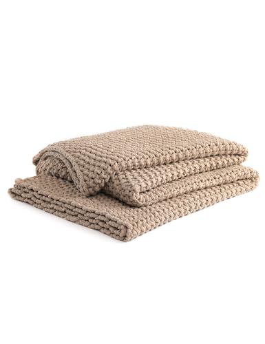 YnM Chunky Cotton Knit Throw Blanket, Cable Knit Throws for Bed Couch Sofa, Comfy & Relaxing, Decorative Piece for Farmhouse Modern Boho Rustic Scandinavian Chic Vibe, Beige 60x80 Inches - color: Beige - Medium Weight, size: Full / Queen
